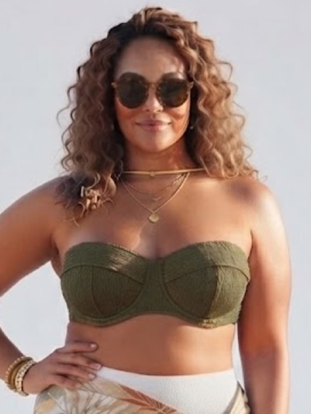 DKNY Olive Green Strapless Bandeau Textured Bikini Top Size M NWT